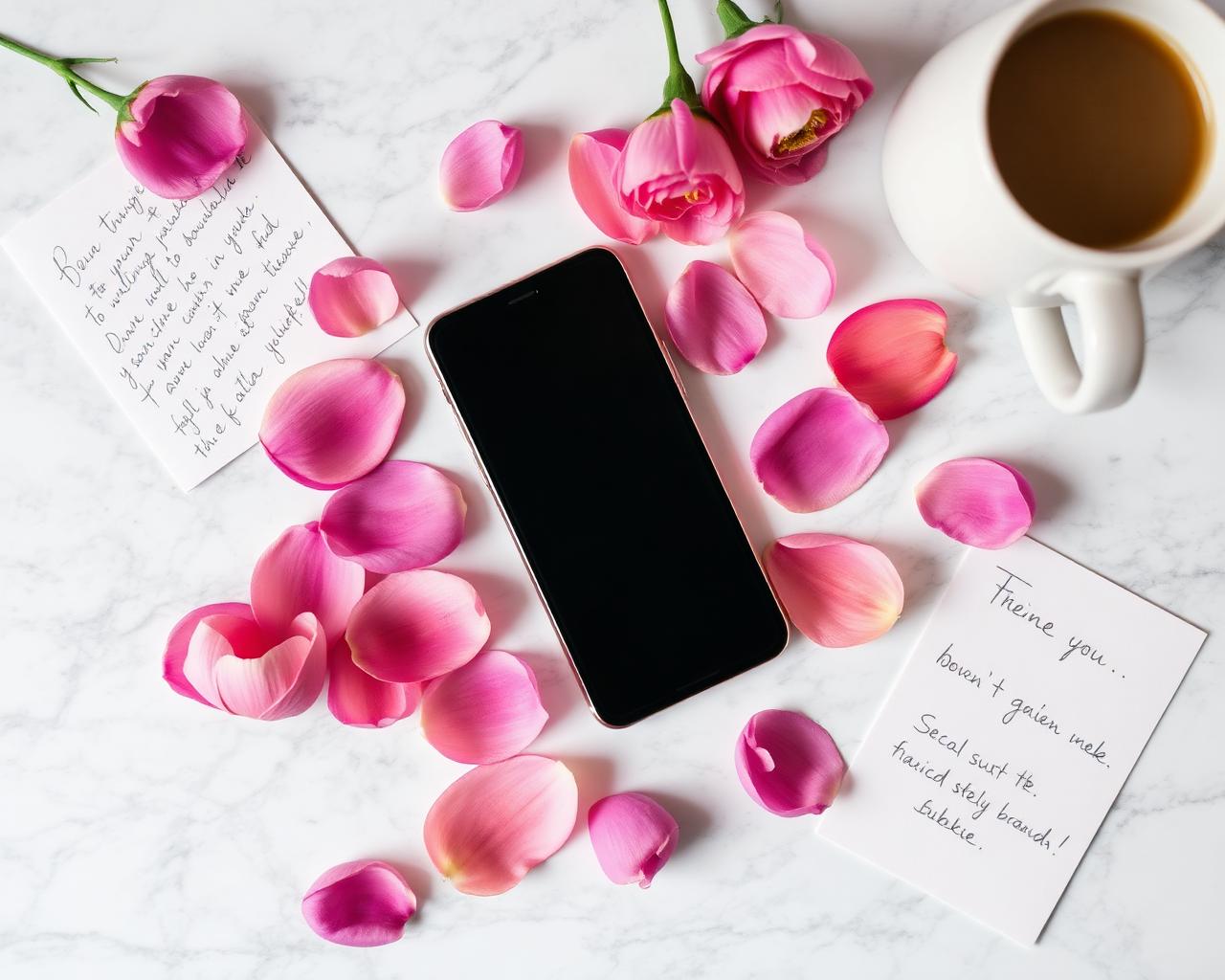 A phone surrounded by handwritten notes from friends